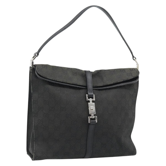 GUCCI GG Canvas Jackie Shoulder Bag Black Silver 001 3355 Auth bs35573