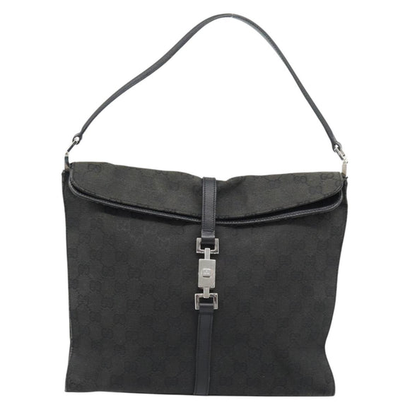 GUCCI GG Canvas Jackie Shoulder Bag Black Silver 001 3355 Auth bs35573