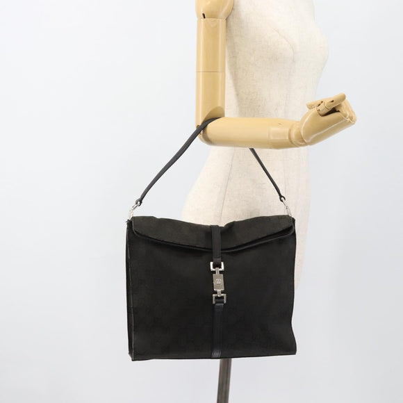 GUCCI GG Canvas Jackie Shoulder Bag Black Silver 001 3355 Auth bs35573