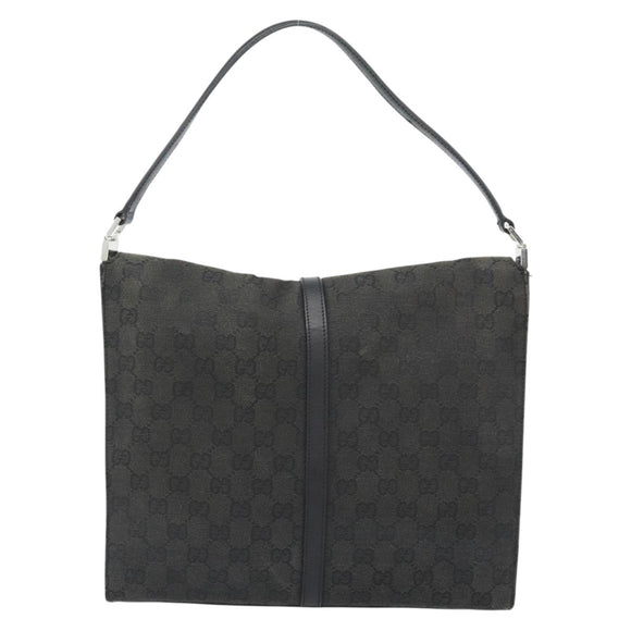 GUCCI GG Canvas Jackie Shoulder Bag Black Silver 001 3355 Auth bs35573