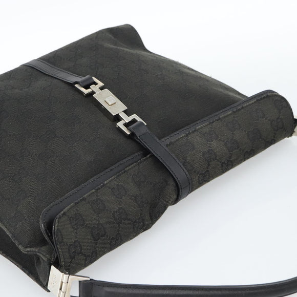 GUCCI GG Canvas Jackie Shoulder Bag Black Silver 001 3355 Auth bs35573