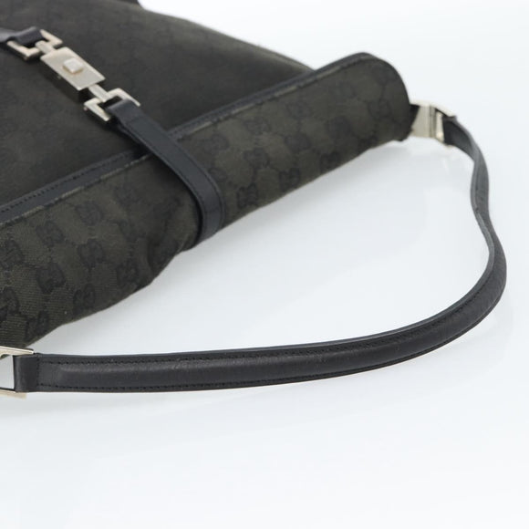 GUCCI GG Canvas Jackie Shoulder Bag Black Silver 001 3355 Auth bs35573