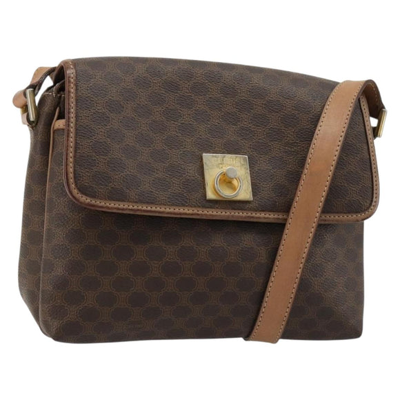 CELINE Macadam Canvas Shoulder Bag PVC Leather Brown Gold Auth bs35574