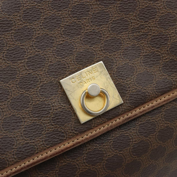 CELINE Macadam Canvas Shoulder Bag PVC Leather Brown Gold Auth bs35574