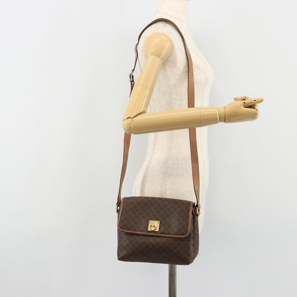 CELINE Macadam Canvas Shoulder Bag PVC Leather Brown Gold Auth bs35574