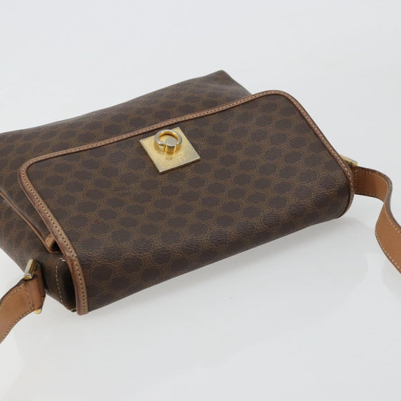 CELINE Macadam Canvas Shoulder Bag PVC Leather Brown Gold Auth bs35574