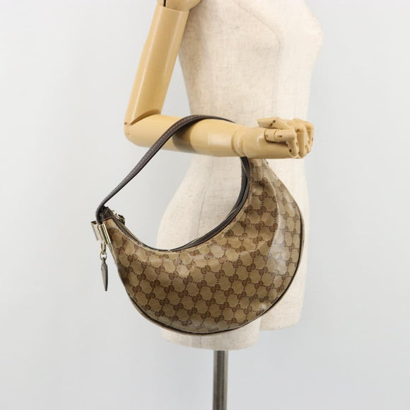 GUCCI GG Crystal Shoulder Bag Coated Canvas Beige Gold 181493 Auth bs35576