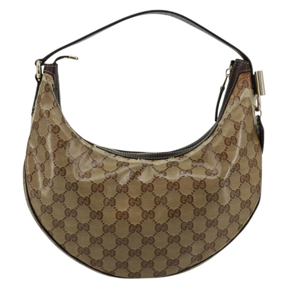 GUCCI GG Crystal Shoulder Bag Coated Canvas Beige Gold 181493 Auth bs35576