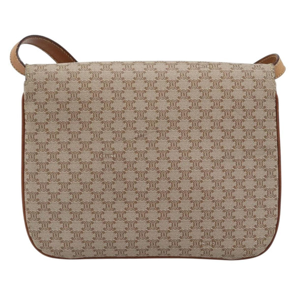 CELINE Macadam Canvas Shoulder Bag PVC Beige Gold Auth bs35577