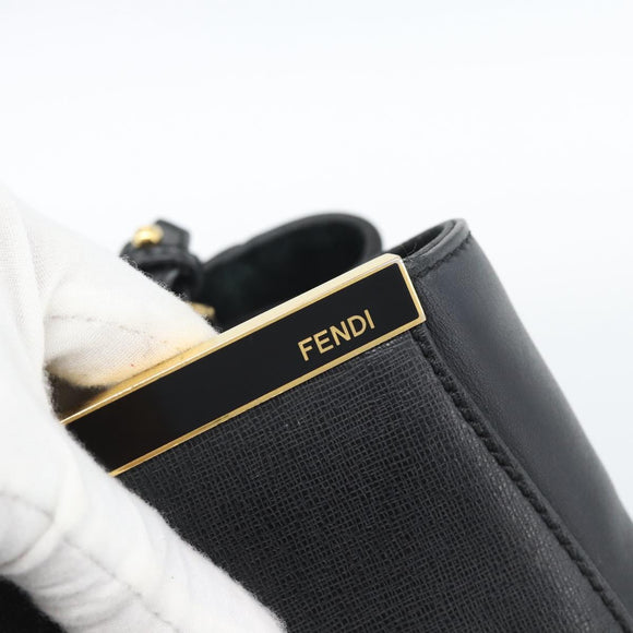 FENDI Tote Bag Leather 2way Black Gold Auth bs35580