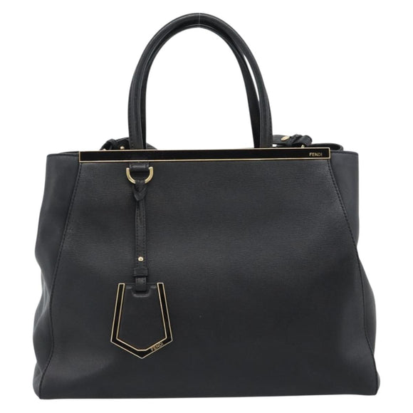 FENDI Tote Bag Leather 2way Black Gold Auth bs35580