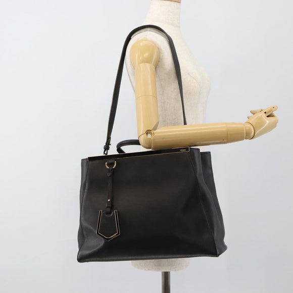 FENDI Tote Bag Leather 2way Black Gold Auth bs35580