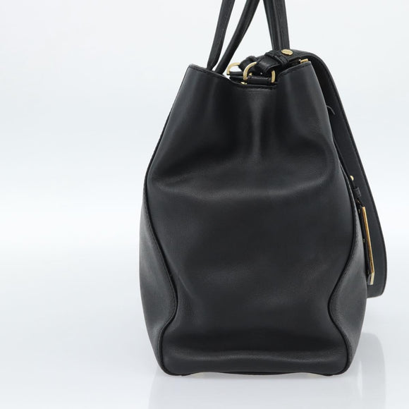 FENDI Tote Bag Leather 2way Black Gold Auth bs35580