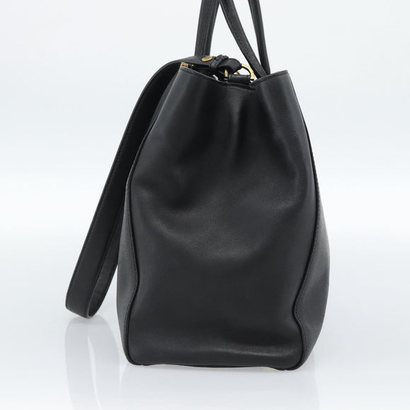 FENDI Tote Bag Leather 2way Black Gold Auth bs35580