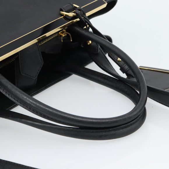 FENDI Tote Bag Leather 2way Black Gold Auth bs35580