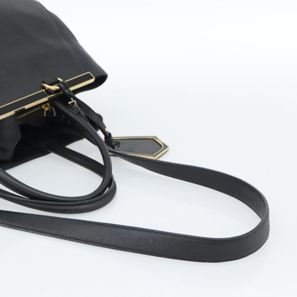 FENDI Tote Bag Leather 2way Black Gold Auth bs35580