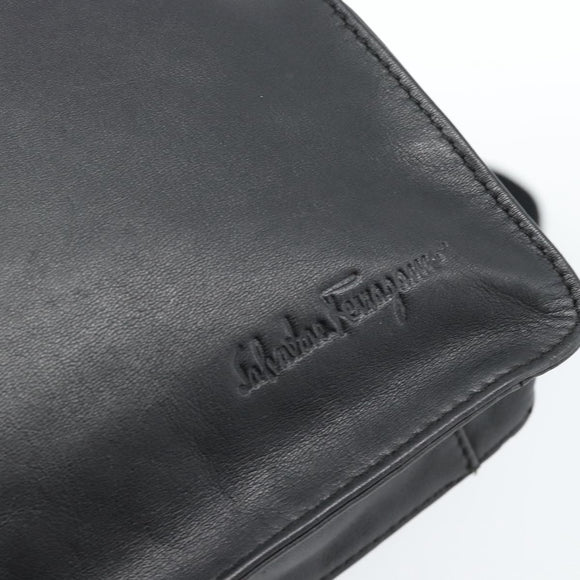 Salvatore Ferragamo Shoulder Bag Leather Black Silver Auth bs35581