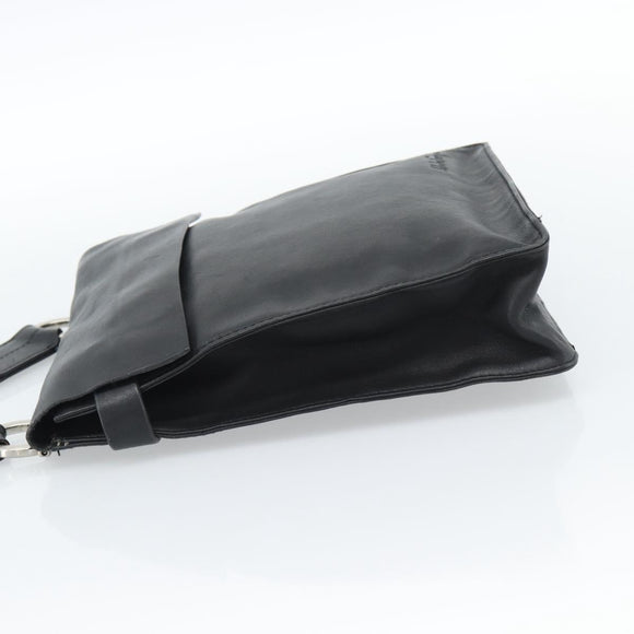 Salvatore Ferragamo Shoulder Bag Leather Black Silver Auth bs35581