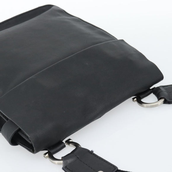 Salvatore Ferragamo Shoulder Bag Leather Black Silver Auth bs35581