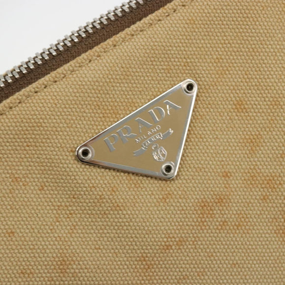 PRADA Tote Bag Canvas Beige Silver Auth bs35583