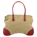 PRADA Tote Bag Canvas Beige Silver Auth bs35583-2