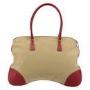 PRADA Tote Bag Canvas Beige Silver Auth bs35583-3