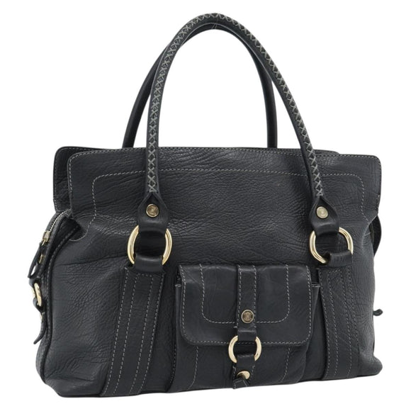 CELINE Hand Bag Leather Black Gold Auth bs35584A