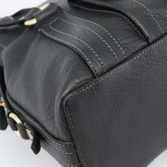 CELINE Hand Bag Leather Black Gold Auth bs35584A