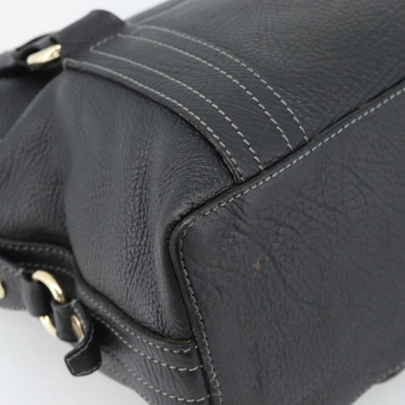 CELINE Hand Bag Leather Black Gold Auth bs35584A