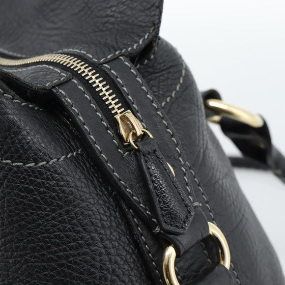 CELINE Hand Bag Leather Black Gold Auth bs35584A