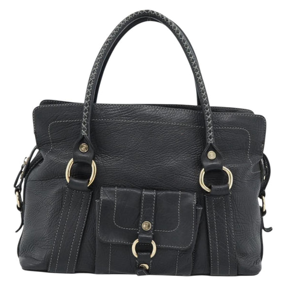 CELINE Hand Bag Leather Black Gold Auth bs35584A