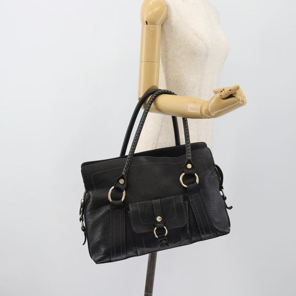 CELINE Hand Bag Leather Black Gold Auth bs35584A