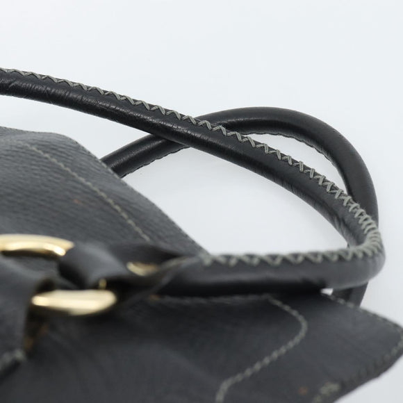 CELINE Hand Bag Leather Black Gold Auth bs35584A