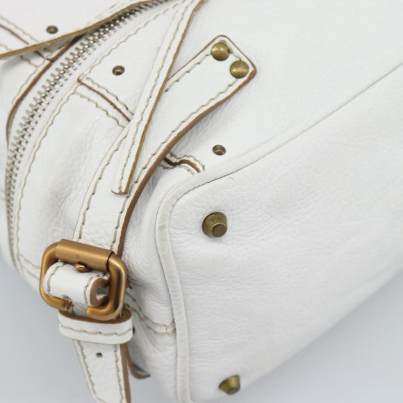 Chloe Paddington Tote Bag Leather White Gold Silver Auth bs35586A