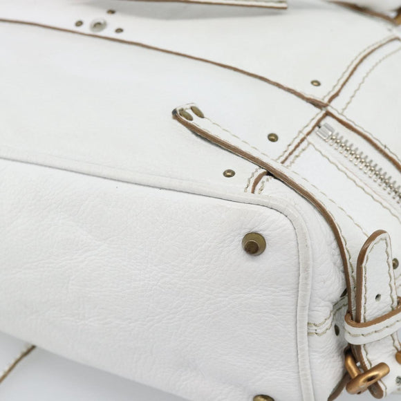 Chloe Paddington Tote Bag Leather White Gold Silver Auth bs35586A