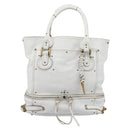 Chloe Paddington Tote Bag Leather White Gold Silver Auth bs35586A-13
