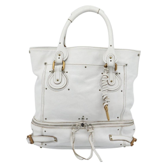 Chloe Paddington Tote Bag Leather White Gold Silver Auth bs35586A