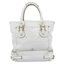 Chloe Paddington Tote Bag Leather White Gold Silver Auth bs35586A-2