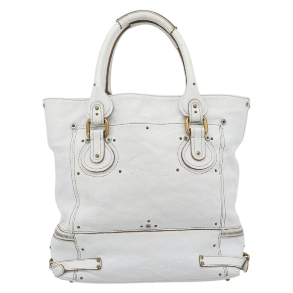 Chloe Paddington Tote Bag Leather White Gold Silver Auth bs35586A
