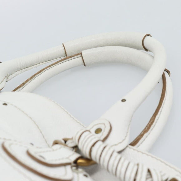 Chloe Paddington Tote Bag Leather White Gold Silver Auth bs35586A