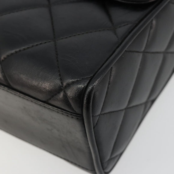 CHANEL Matelasse Shoulder Bag Lamb Skin Black Gold CC Auth bs35587