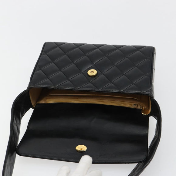 CHANEL Matelasse Shoulder Bag Lamb Skin Black Gold CC Auth bs35587