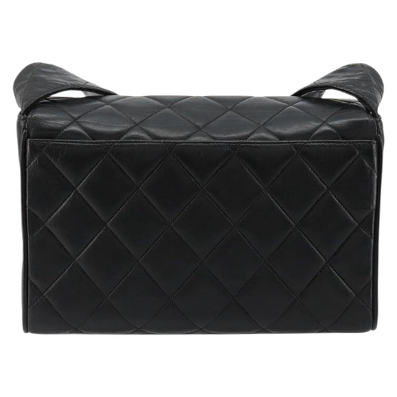 CHANEL Matelasse Shoulder Bag Lamb Skin Black Gold CC Auth bs35587