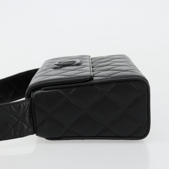 CHANEL Matelasse Shoulder Bag Lamb Skin Black Gold CC Auth bs35587