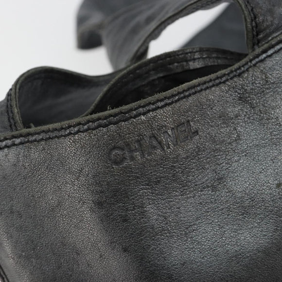 CHANEL Shoulder Bag Lamb Skin Gray Gold CC Auth bs35588