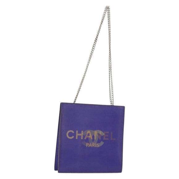 CHANEL Hologram Line Chain Shoulder Bag Nylon Purple Silver CC Auth bs35589A