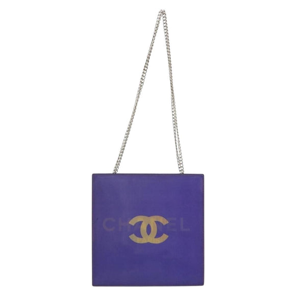 CHANEL Hologram Line Chain Shoulder Bag Nylon Purple Silver CC Auth bs35589A