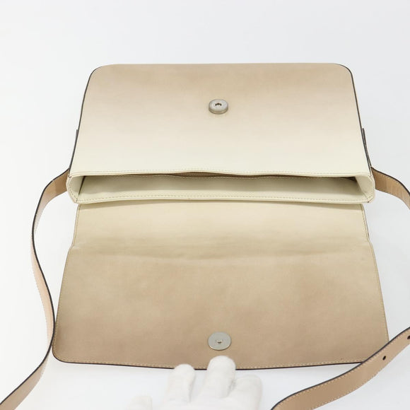 PRADA Shoulder Bag Patent leather Beige Silver Auth bs35591