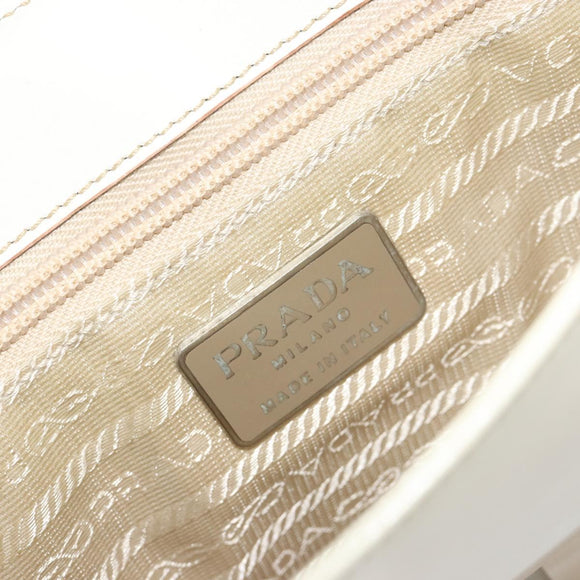 PRADA Shoulder Bag Patent leather Beige Silver Auth bs35591
