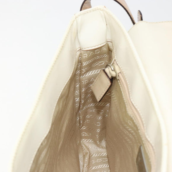 PRADA Shoulder Bag Patent leather Beige Silver Auth bs35591